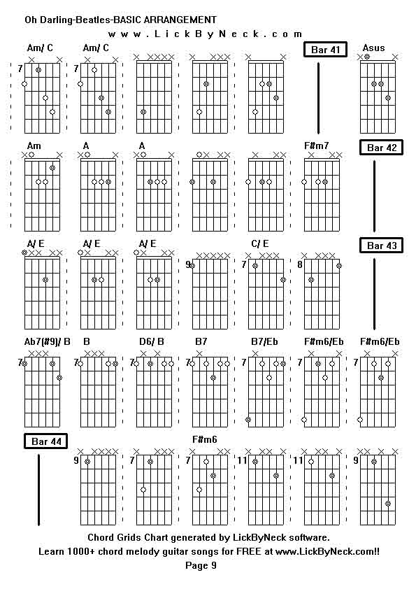 Chord Grids Chart of chord melody fingerstyle guitar song-Oh Darling-Beatles-BASIC ARRANGEMENT,generated by LickByNeck software.